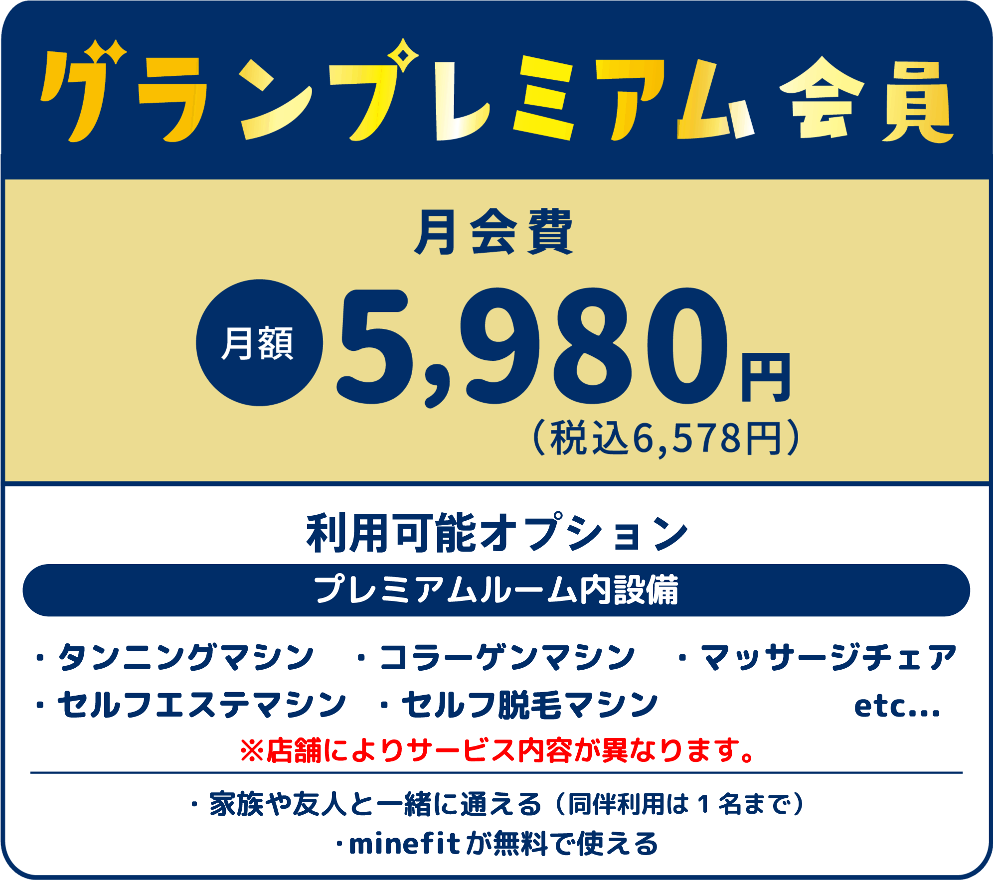 グランプレミアム会員　月会費5,980円（税込6,578円）