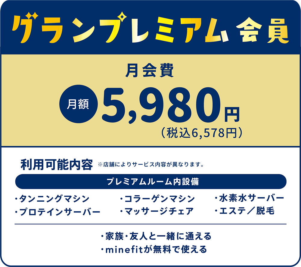 グランプレミアム会員　月会費5,980円（税込6,578円）