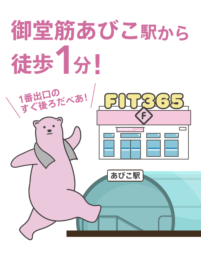 御堂筋あびこ駅から徒歩1分。1番出口のすぐ後ろ。